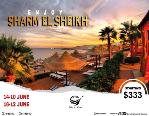 Our hot offer from trip and more Starting your summer vacation with us Sharm El Sheikh Book now For more details contact us on 0096170838901 00961 1 338901 Or visit us on Www.tripandmorelb.com Your travel agency in lebanon #summertravel2022 #summer #summervibes #travelinspiration #traveler #forupage #foryoupage #beirut #beirutairport #tripoli #jounieh #mountainlebanon🇱🇧 #sharmelsheikh #cairo #turkey🇹🇷 #marmaris #bodrum #antalya #hurgada #egypt #sohosquaresharm #nehmabay #tripandmore