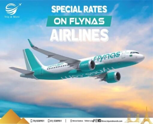Grab exclusive low fares on Flynas Airlines — only with Trip & More! Whether it's a business trip or a beach escape, we've got the best deals waiting for you.