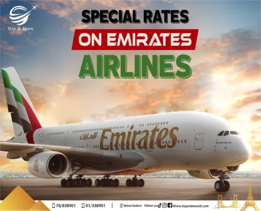 Enjoy special rates on Emirates Airlines when you book with Trip & More! travel agency in lebanon